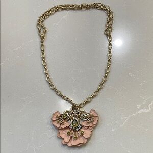 Stella & Dot Gold Necklace with Pink Floral Pendant